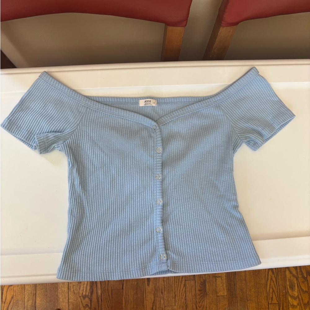 Blue Off the Shoulder Crop Top
